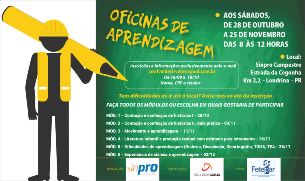 ABERTAS INSCRIÇÕES PARA OFICINAS DE APRENDIZAGEM