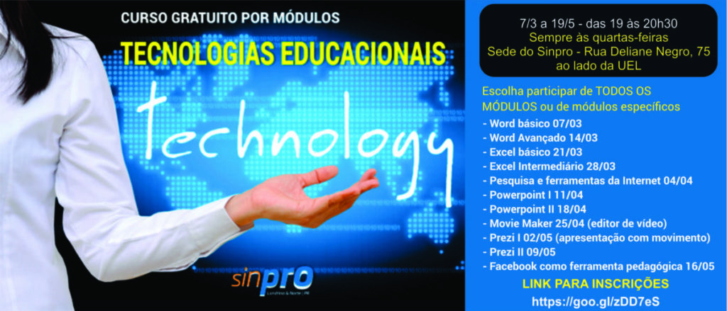 ABERTAS INSCRIÇÕES PARA O CURSO GRATUITO DE TECNOLOGIAS EDUCACIONAIS 2018