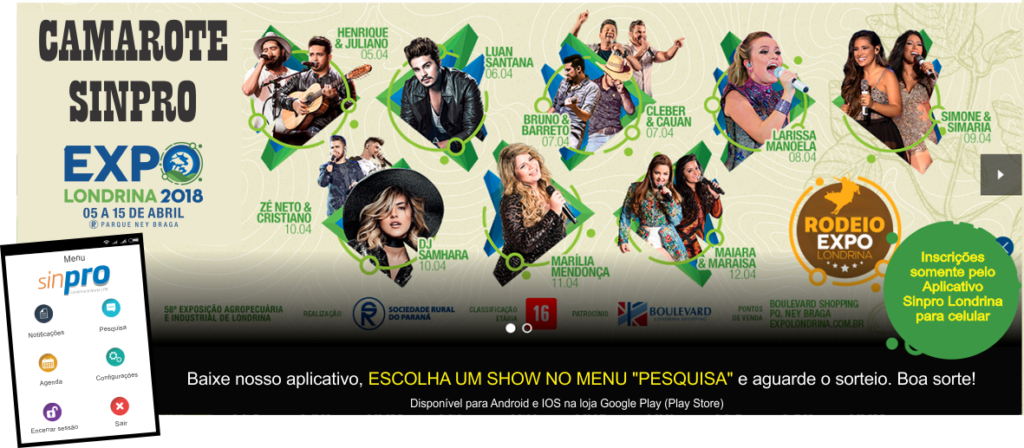LISTA DOS SORTEADOS PARA O CAMAROTE SINPRO NA EXPO LONDRINA 2018